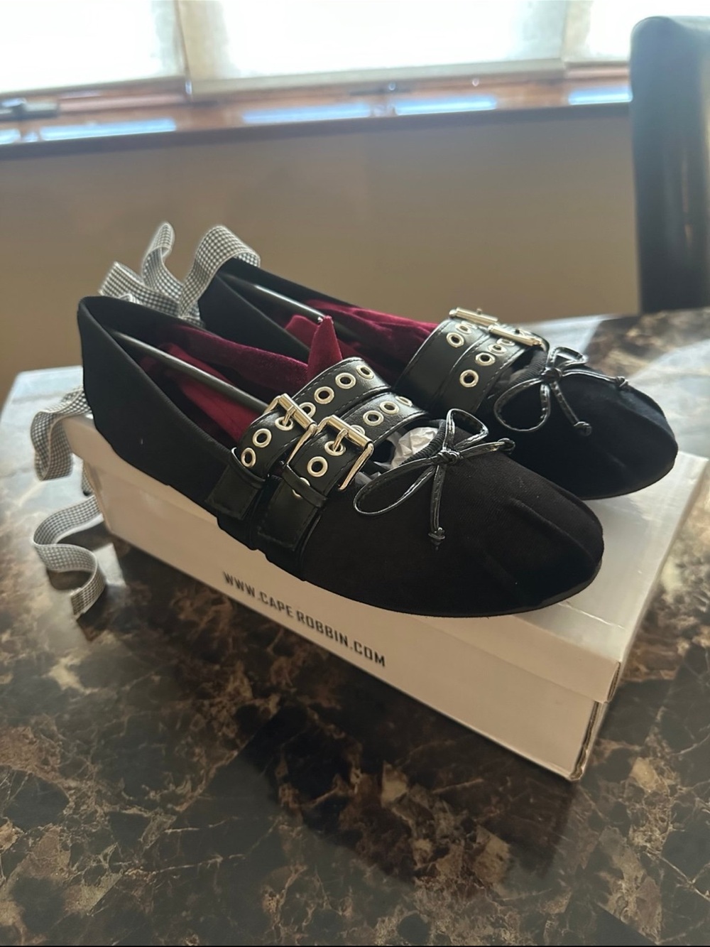 Brand new Cape Robbin Black Buckle & Ribbon Flat Loafers size 7.5